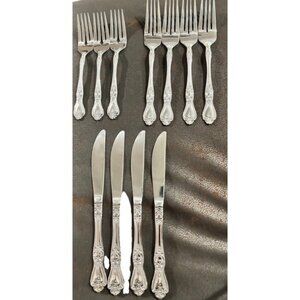 11 Pcs Vtg Rogers Precious Roses 4 Dinner 3 Salad Forks 4 Knives Korea Rose